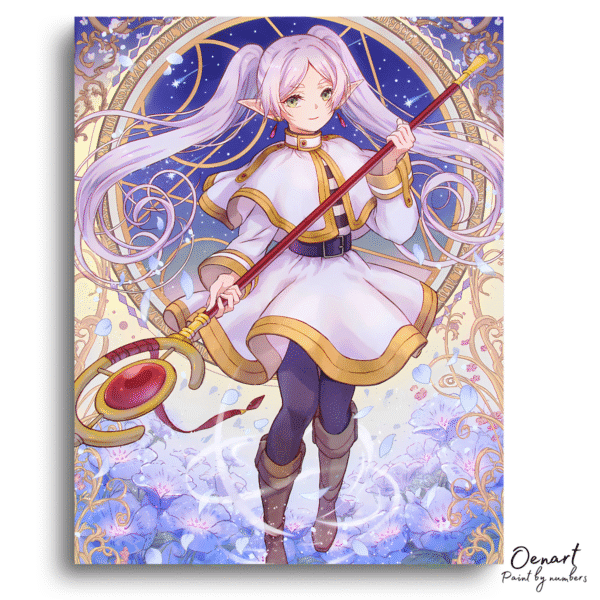 Frieren Beyond Journey's End: Frieren with Blue Moonweed Flowers - Anime Diamond Painting