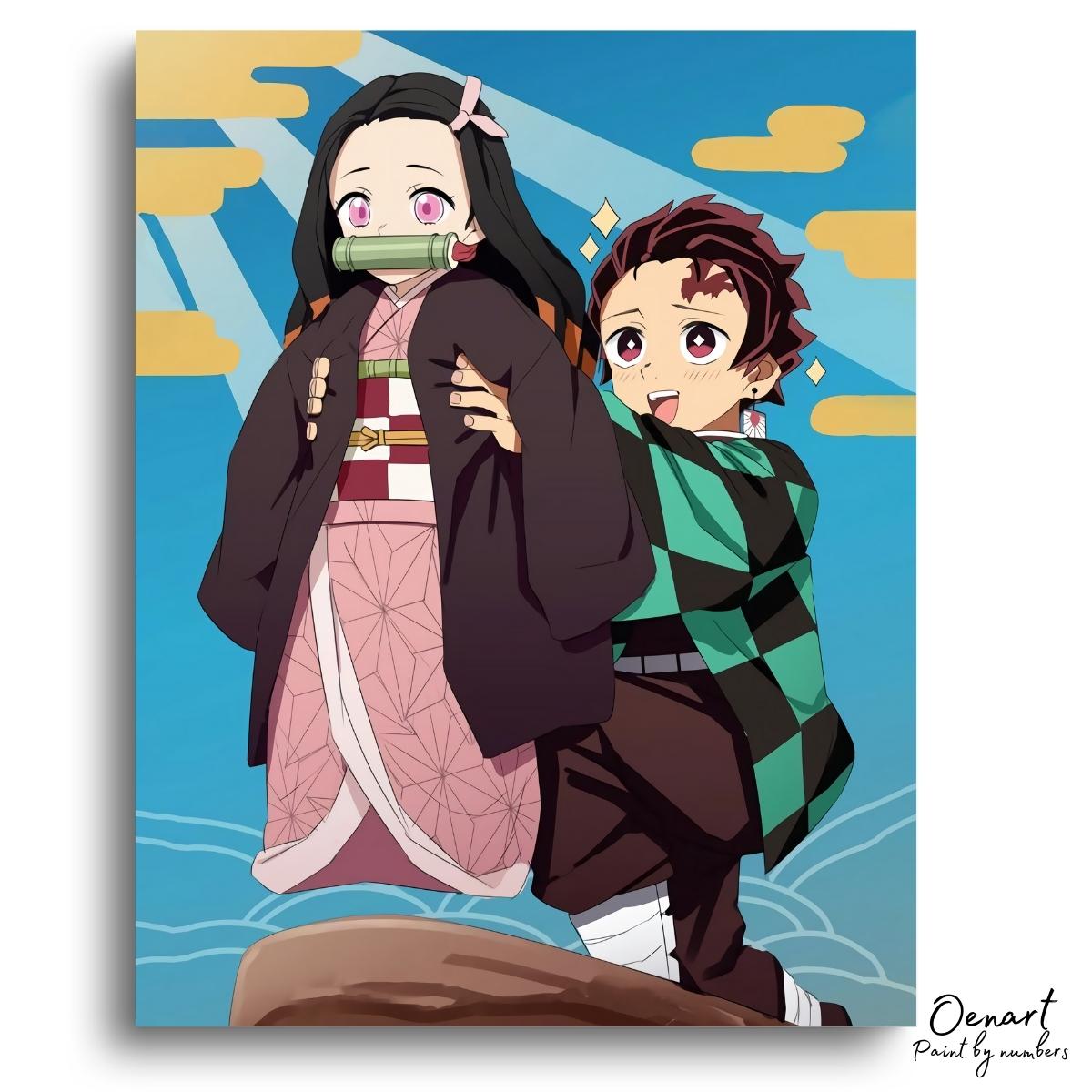 Demon Slayer: Tanjirou & Nezuko - Anime Diamond Painting - Oenart™